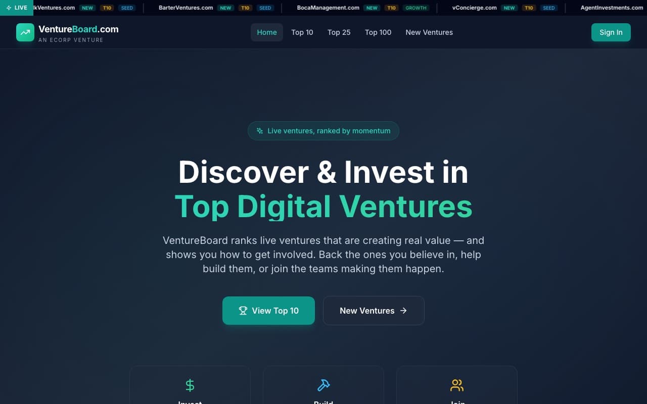 VentureBoard.com home page
